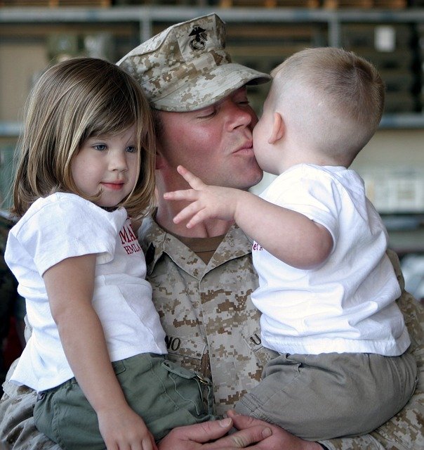 Soldier and children